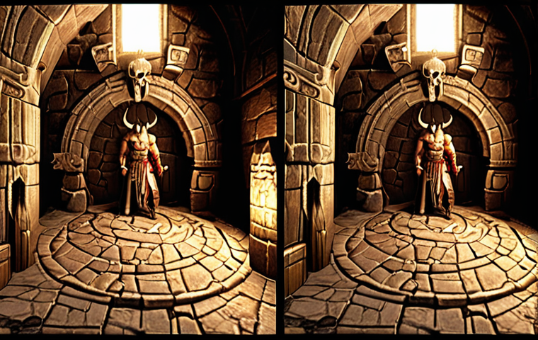 **
A split-screen showing Diablo II. On the left, the game is displayed in the original 800x600 resolution, appearing pixelated and blurry. On the right, the same scene is rendered in 1920x1080 with anisotropic filtering, showcasing crisp textures and sharp details. The overall image emphasizes the dramatic improvement in visual quality achieved through resolution and texture filtering enhancements.
**