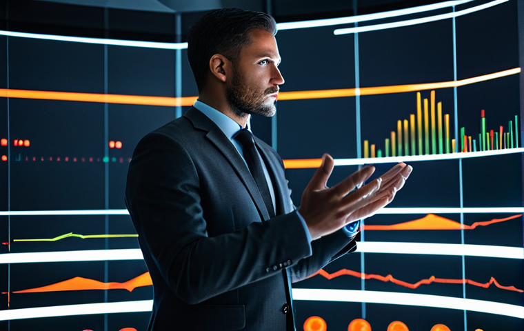A focused professional in a modern, dark gray business suit, perfect anatomy, correct proportions. They are standing in a sleek, high-tech control room with large, abstract data displays showing swirling patterns of red and orange light, symbolizing complex challenges and data analysis. The lighting is sophisticated and atmospheric, casting soft glows. The individual is in a natural pose, looking intently at a holographic interface with well-formed hands gesturing thoughtfully. Professional photography, high resolution, cinematic lighting, ultra-detailed, sharp focus, safe for work, appropriate content, fully clothed, professional.