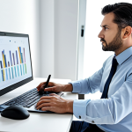 A professional individual, male or female, mid-30s, deeply focused, wearing a modest button-down shirt and tailored trousers. They are seated at a modern, clean desk, with hands resting thoughtfully near a laptop displaying abstract data visualizations or complex strategic diagrams. Their expression conveys intense concentration and intellectual engagement, emphasizing meticulous planning and optimized resource management. The setting is a minimalist home office with natural light, clean lines, and a subtle, high-tech aesthetic. safe for work, appropriate content, fully clothed, professional dress, perfect anatomy, correct proportions, natural pose, well-formed hands, proper finger count, natural body proportions, high resolution, soft studio lighting, professional photography.