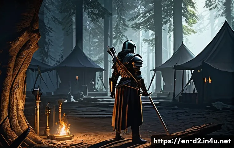 디아블로2 리마스터 특징 분석 - **Prompt 1: Rogue Encampment Vigil**
"An Amazon warrior stands vigil at the entrance of the meti...