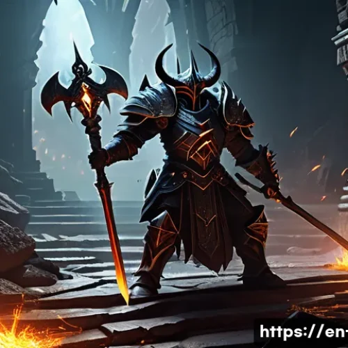 Home 30 디아블로2 디아블로 클론 소환법 - A dark, gothic fantasy dungeon scene featuring a fierce Diablo Clone emerging amidst swirling infern...